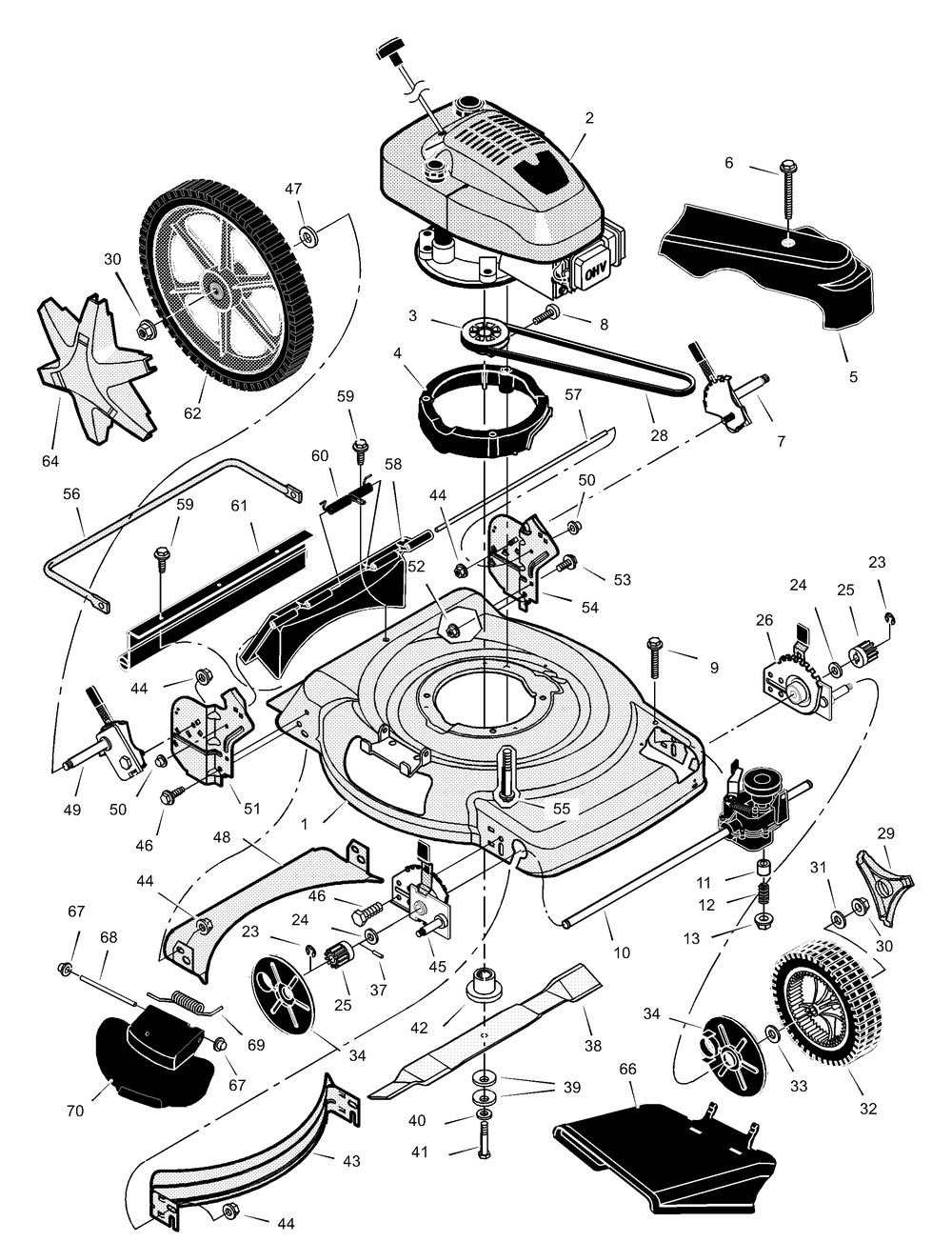 Mower Housing Assembly Diagram and Parts List for 229630X8A 2001 Briggs and Stratton Lawn Mower